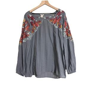 Sundance Gray Blouse with Red and Yellow Embroidery